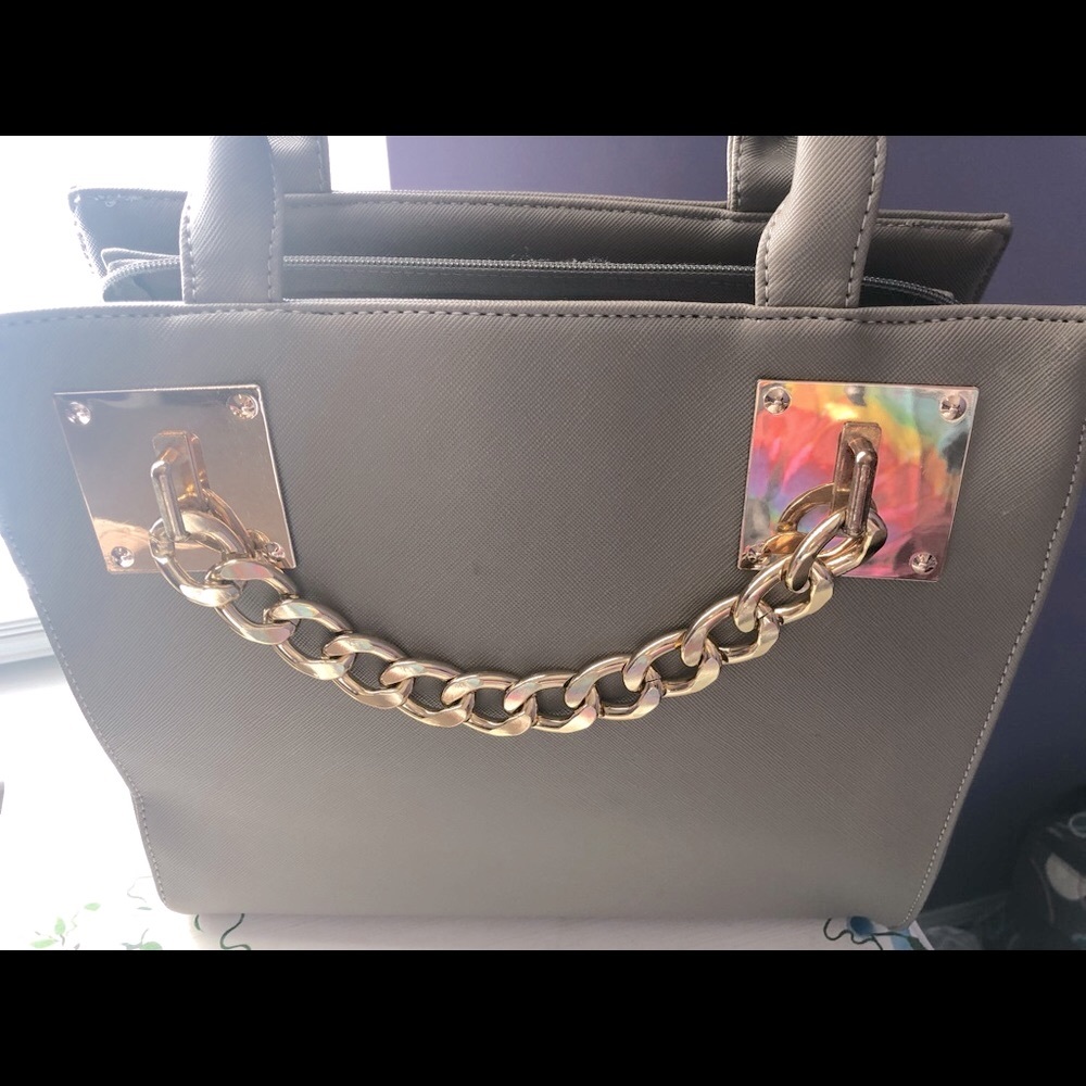Taupe Gold Chain Purse - Picture 1 of 8
